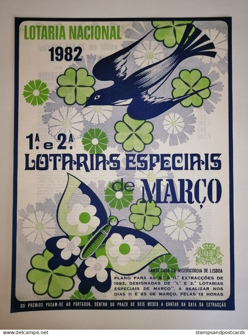 Portugal Loterie Oiseau Papillon Avis Officiel Affiche 1982 Loteria Lottery Bird Butterfly Official Notice Poster - Lotterielose