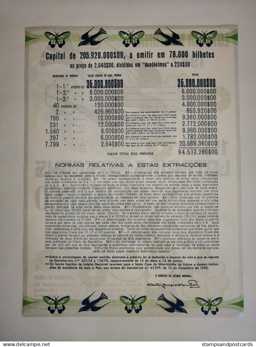 Portugal Loterie Oiseau Papillon Avis Officiel Affiche 1982 Loteria Lottery Bird Butterfly Official Notice Poster - Lottery Tickets