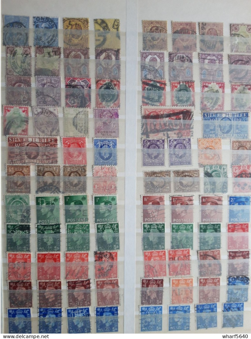 GREAT BRITAIN PERFINS Collection of 890 stamps canceled from 1890 to 1960