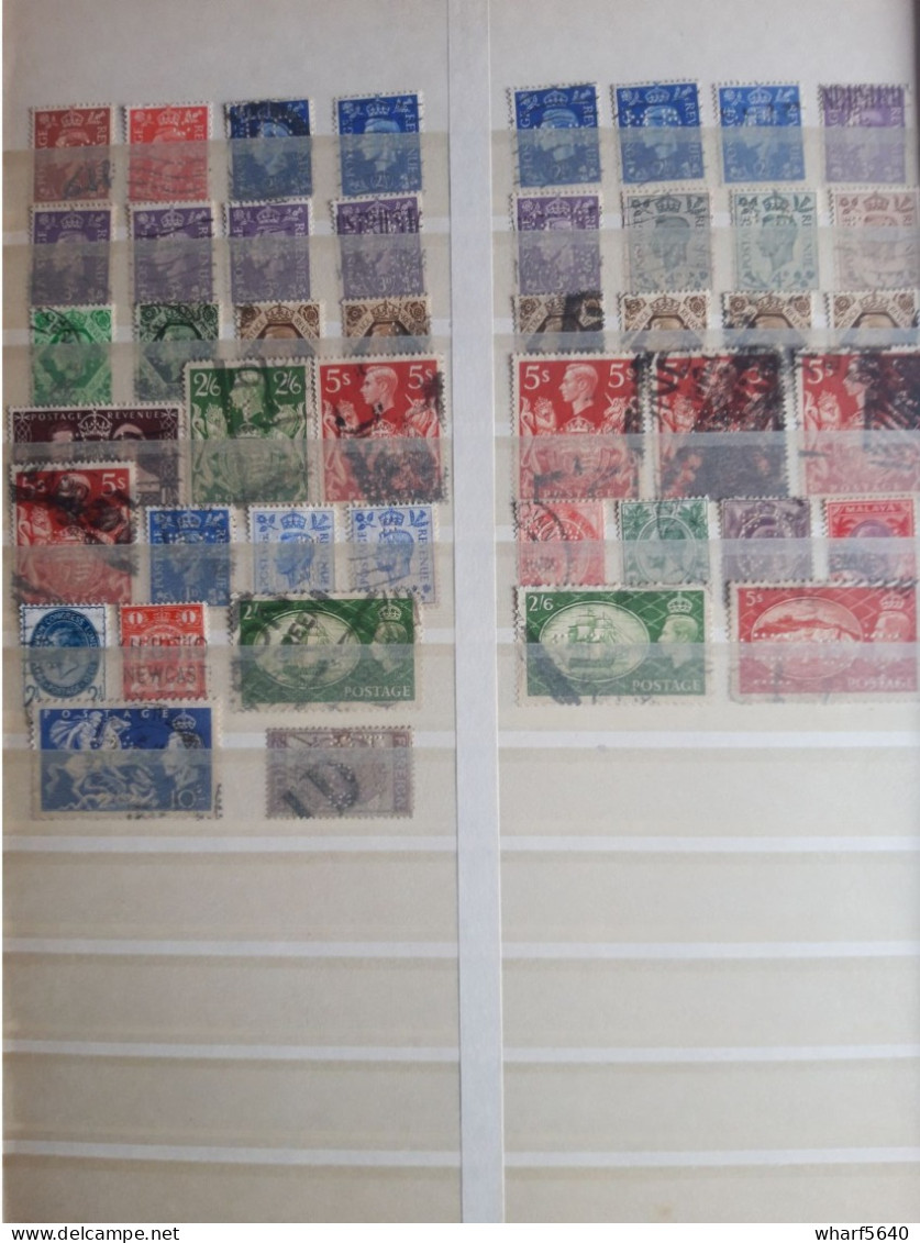 GREAT BRITAIN PERFINS Collection of 890 stamps canceled from 1890 to 1960