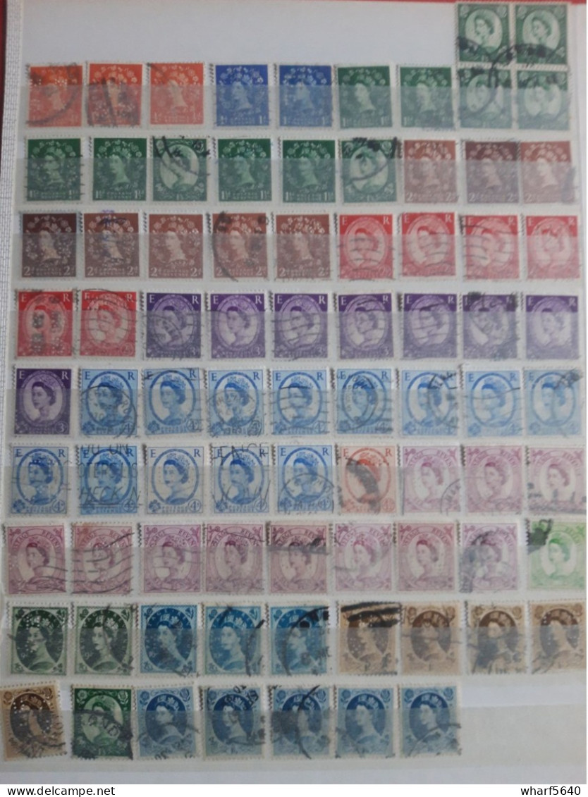 GREAT BRITAIN PERFINS Collection of 890 stamps canceled from 1890 to 1960