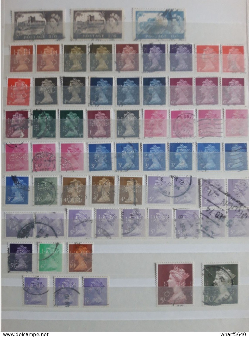 GREAT BRITAIN PERFINS Collection of 890 stamps canceled from 1890 to 1960