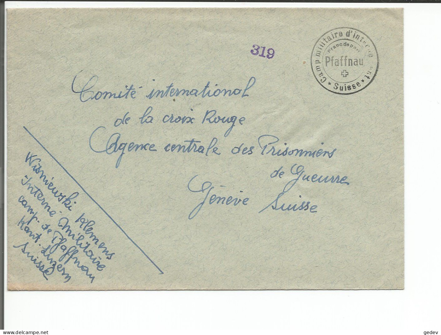 Pfaffnau Luzern Cachet Camp Militaire D'Internement Pour Prisonniers De Guerre En Suisse Sur Lettre (319) - Otros & Sin Clasificación