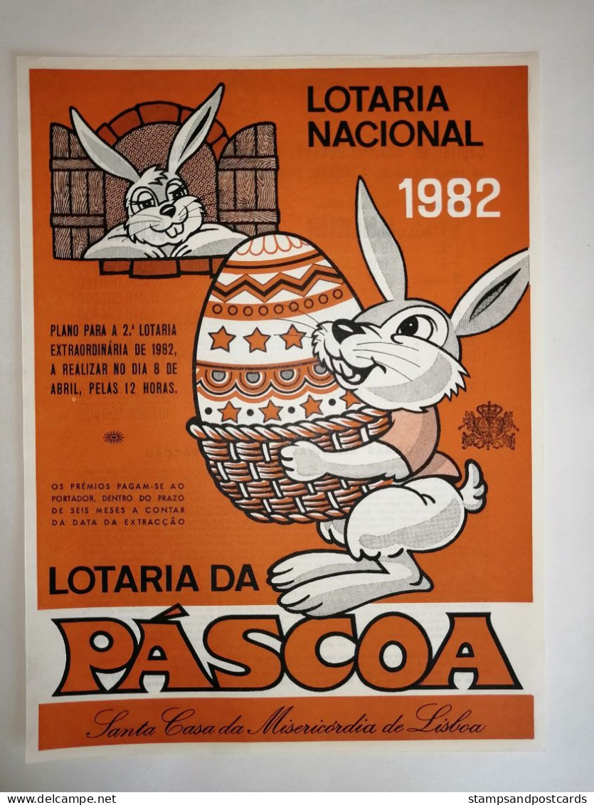 Portugal Loterie Pâques Lapin Oeuf Avis Officiel Affiche 1982 Loteria Lottery Easter Rabbit Egg Official Notice Poster - Billetes De Lotería