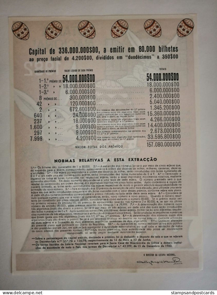 Portugal Loterie Pâques Lapin Oeuf Avis Officiel Affiche 1982 Loteria Lottery Easter Rabbit Egg Official Notice Poster - Billets De Loterie