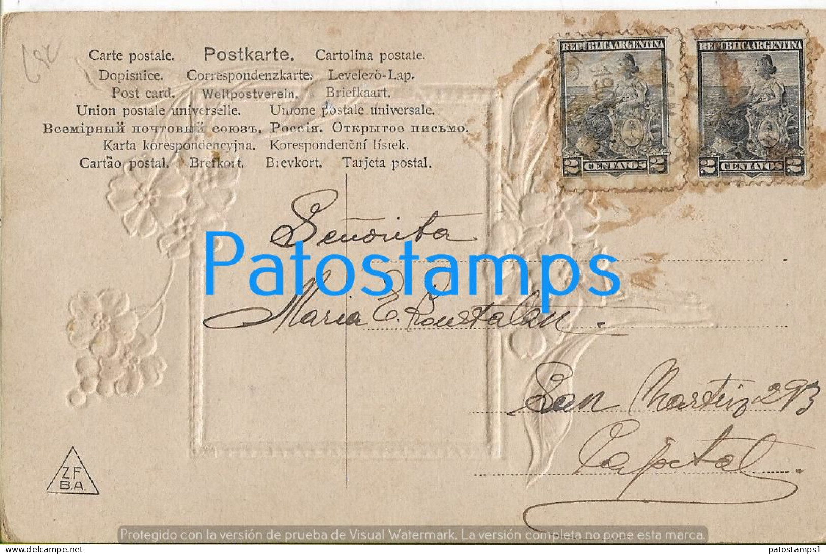 227385 ARGENTINA BUENOS AIRES ART ARTE EMBOSSED FLOWER & PASEO DE JULIO POSTAL POSTCARD - Argentina