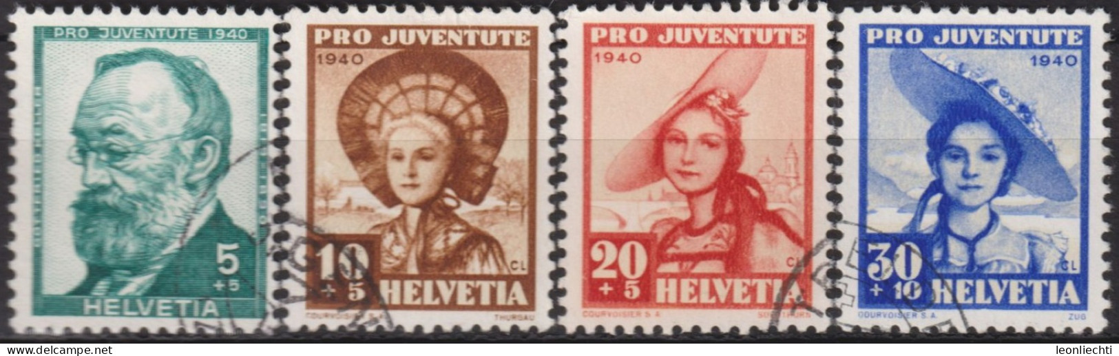 1940 Schweiz / Pro Juventute ° Zum:CH J93-J96, Mi:CH 373-376, Yt:CH 354-357, Trachtenfrau, Gottfried Keller - Used Stamps