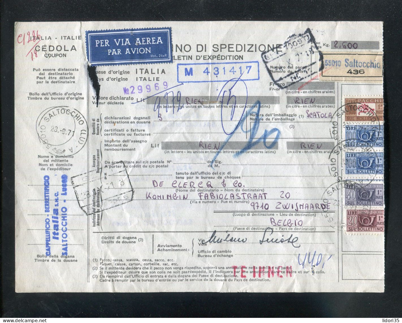 "ITALIEN" 1973, Auslandspaketkarte Ex Saltocchio In Die Schweiz, Frankatur ! (L1160) - Paketmarken