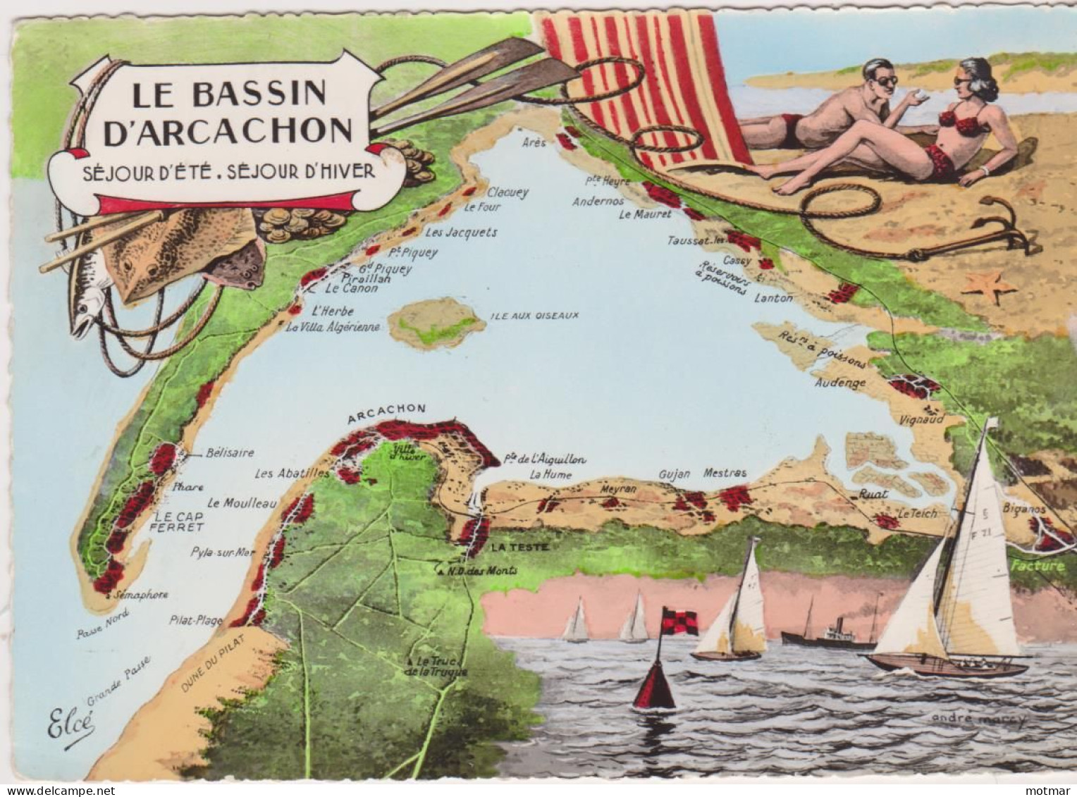 Le Bassin D'Arcachon, Carte Géographique, Séjour D'été Séjour D'hiver- CP - Autres & Non Classés