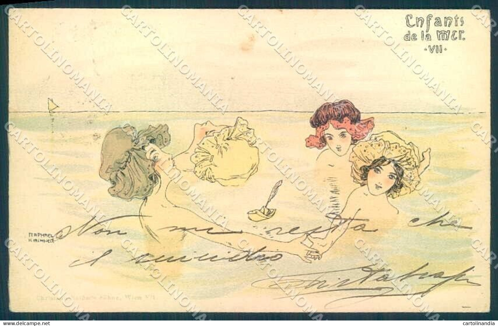 Artist Signed Kirchner R. Lady Enfants De La Mer D.4-7 CORNER CREASED Pc VK8519 - Autres & Non Classés