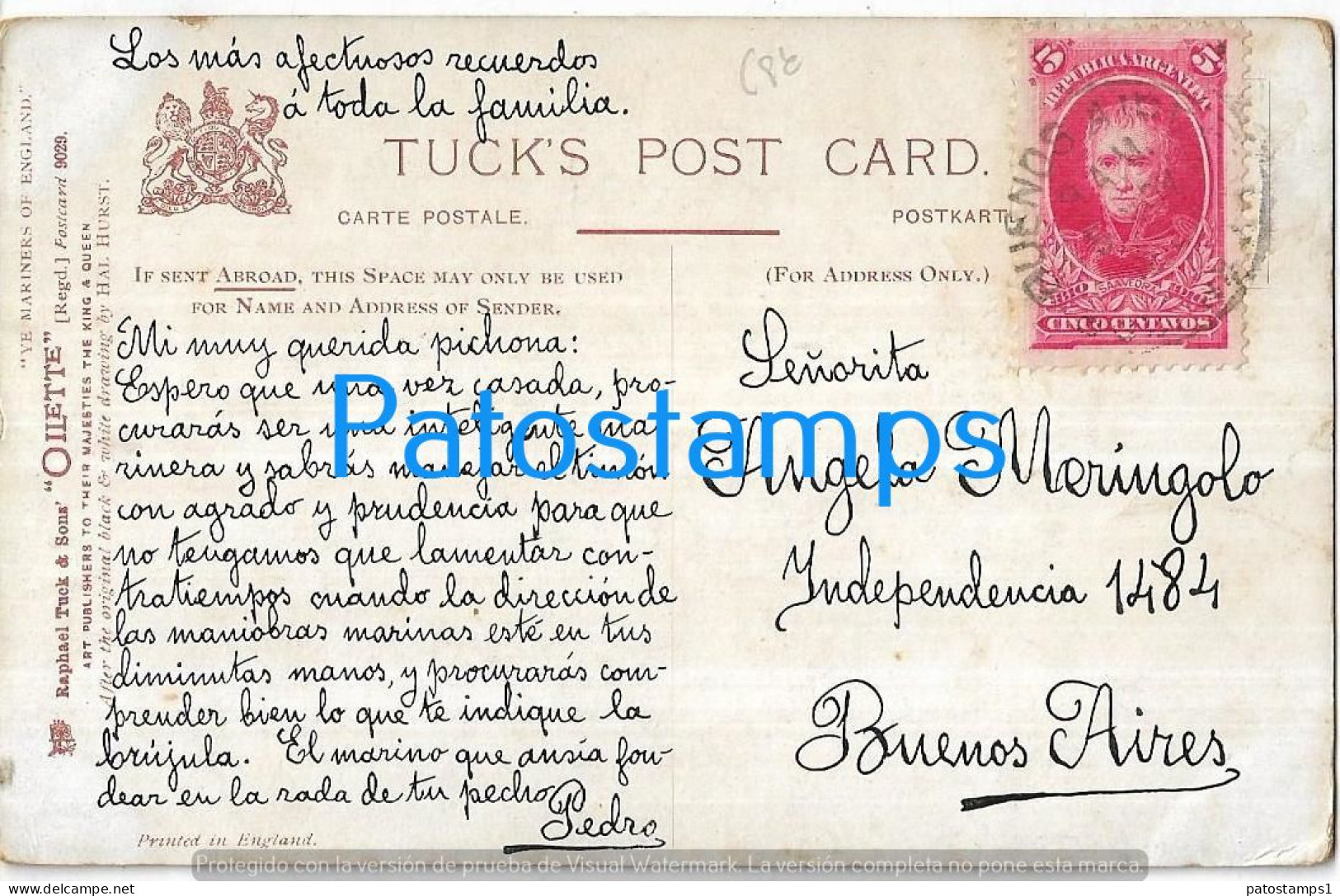 227386 ART ARTE SAILOR AND CAPTAIN ONBOARD THE SKIPPER'S CIRCULATED TO ARGENTINA  POSTAL POSTCARD - Non Classés