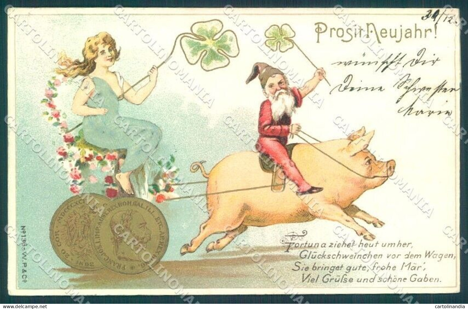 Artist Signed Franc Joseph Lady Pig Gnome Four Leaf Clover Silk 136 Pc TW1685 - Altri & Non Classificati