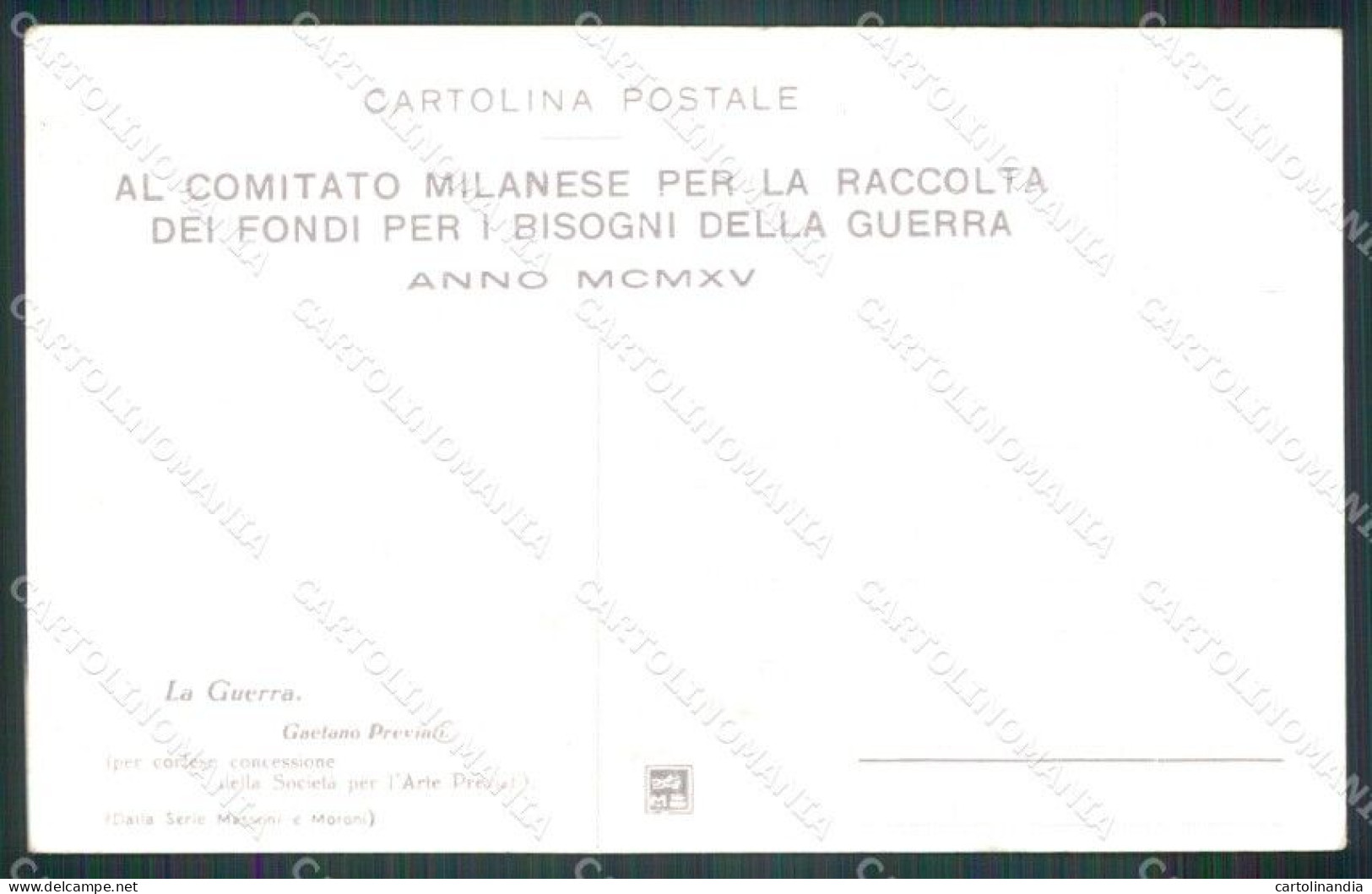 Militari Comitato Milanese Raccolta Fondi Guerra WW1 Previati Cartolina XF8231 - Autres & Non Classés