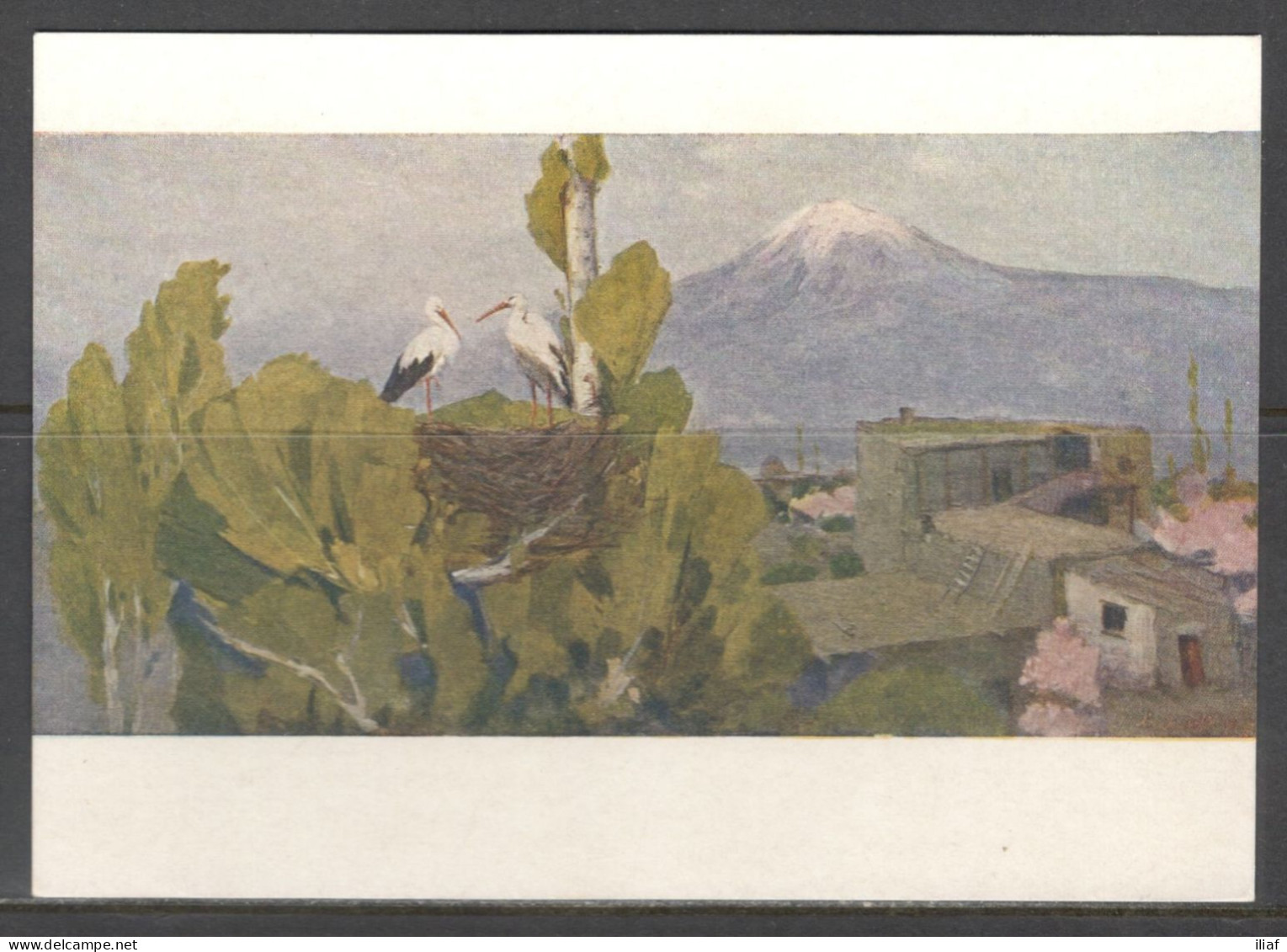 Russia. Arakel Arakelian - Russian Painter.   Storks. Vintage Art Postcard - Paintings