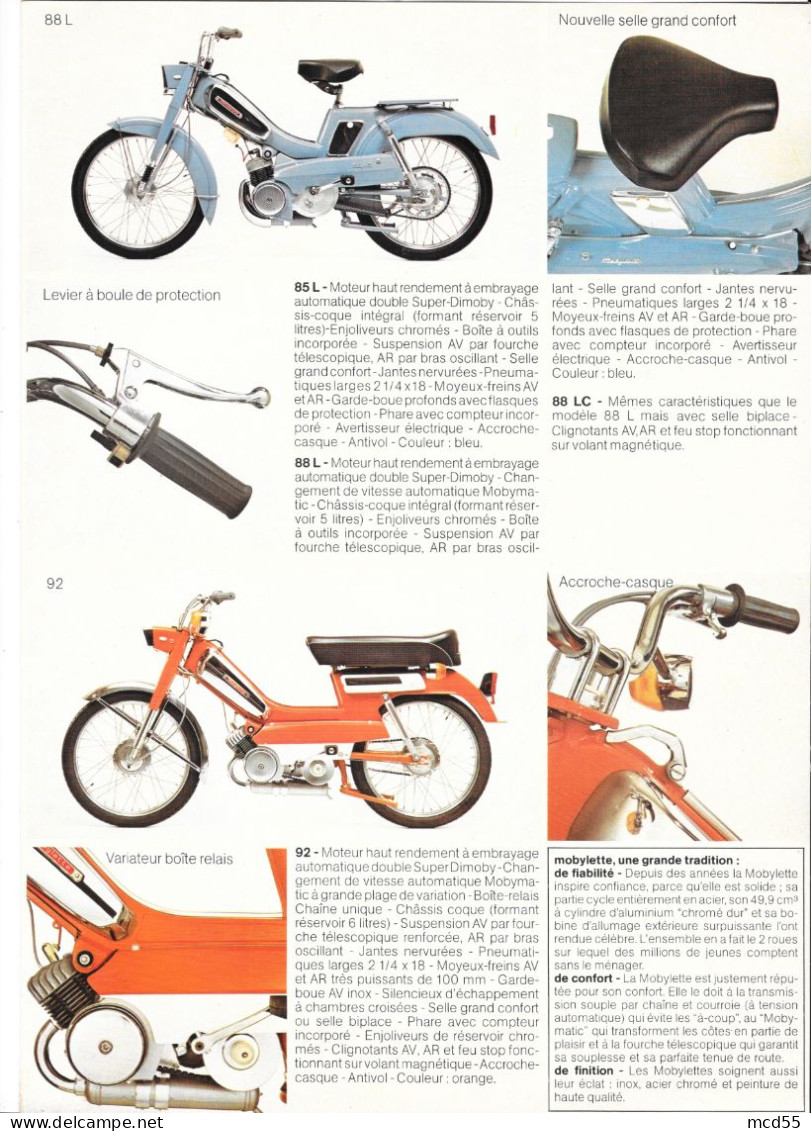 MOBYLETTE - MOTOCONFORT - NOUVELLE GAMME MOTOBECANE  " Etablissement THENET - 93 Montreuil " - Transportmiddelen