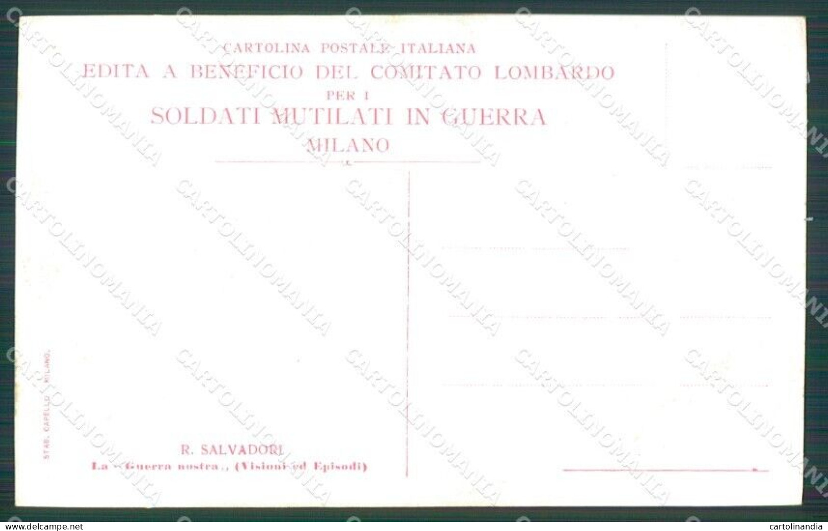 Militari Propaganda WW1 Comitato Lombardo Mutilati Salvadori Cartolina XF8447 - Autres & Non Classés