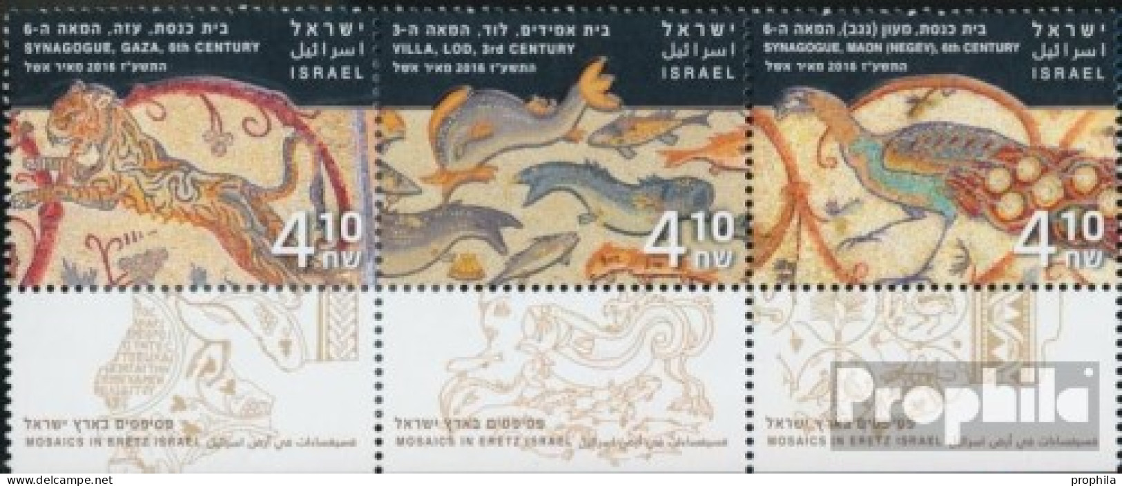 Israel 2543-2545 Dreierstreifen (kompl.Ausg.) Mit Tab Postfrisch 2016 Mosaike - Unused Stamps (with Tabs)