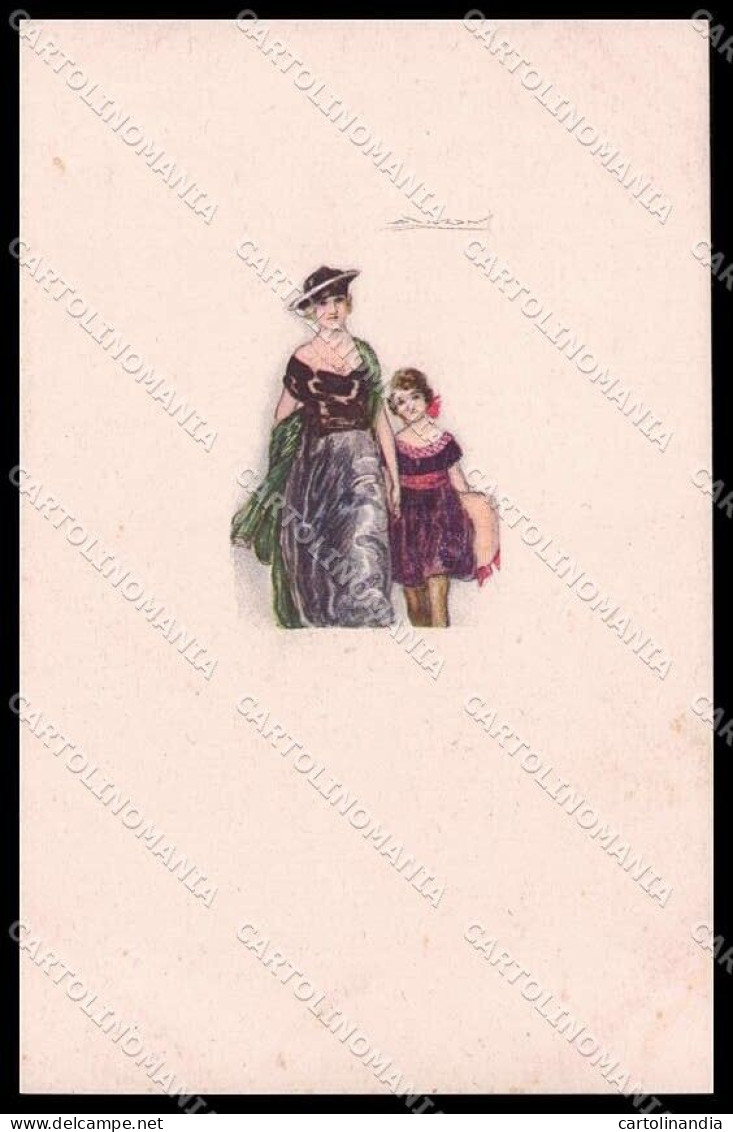 Illustratori Artist Signed Mauzan Glamour Lady Child Serie 418M-2 Pc ZG6023 - Andere & Zonder Classificatie