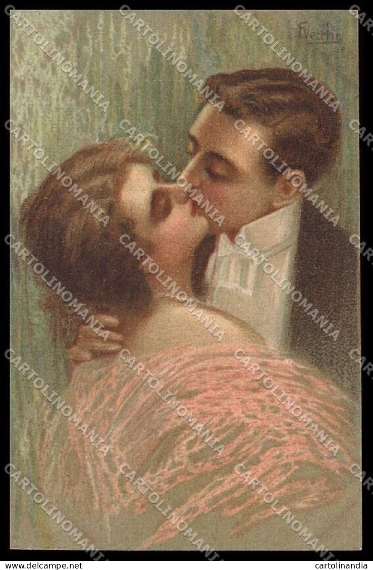 Illustratori Artist Signed Vecchi Romantic Couple Lady Kiss 220-4 Pc ZG6005 - Andere & Zonder Classificatie