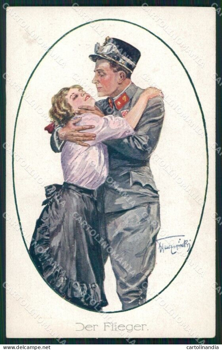 Artist Signed WW1 WK1 Romantic Couple Der Flieger Serie 130 Cartolina XF8399 - Autres & Non Classés