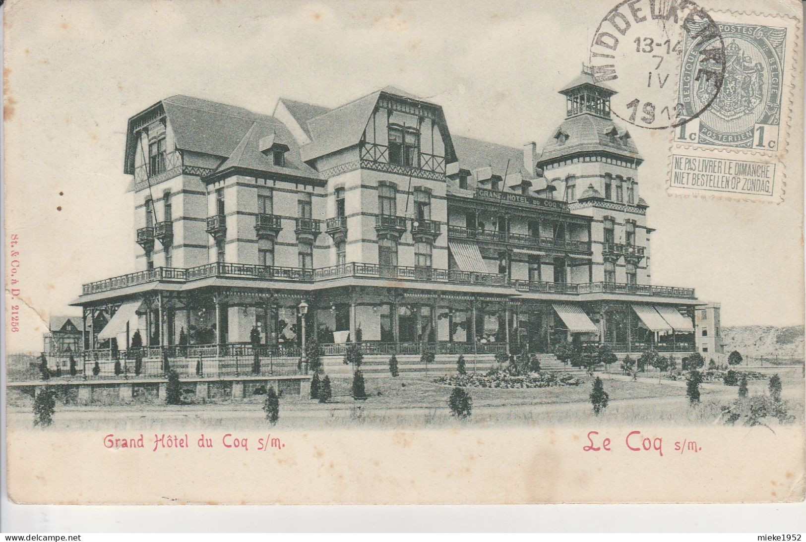 De Haan Aan Zee , Le Coq Sur Mer , Grand Hotel Du Coq S M - De Haan