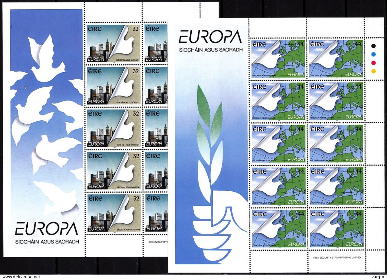 IRELAND 1995 EUROPA: Peace And Freedom. Dove Map Architecture. 2 MINI-SHEETS, MNH - 1995