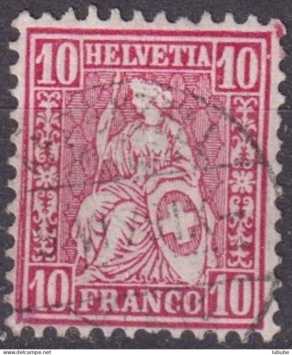 Sitzende Helvetia 38, 10 Rp.karmin  APPENZELL  (Abart)        1879 - Gebruikt