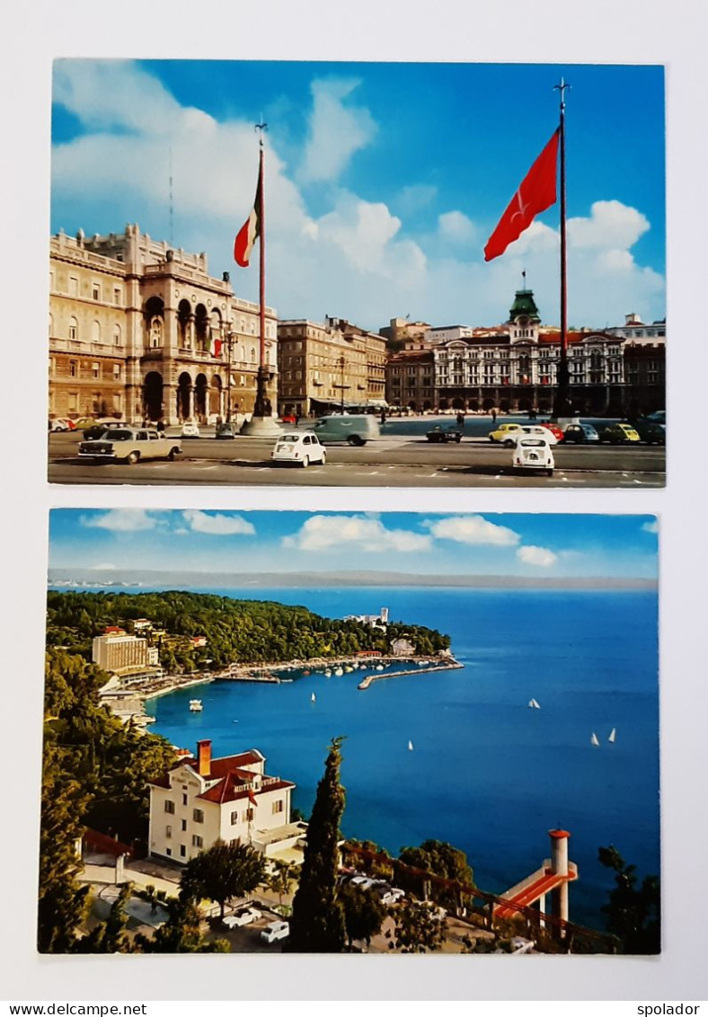 TRIESTE-Lot 2pcs-Italy-The Unity Of Italy Square-Grignano Hotel Riviera-Vintage Photo Postcards-unused-70s - Trieste