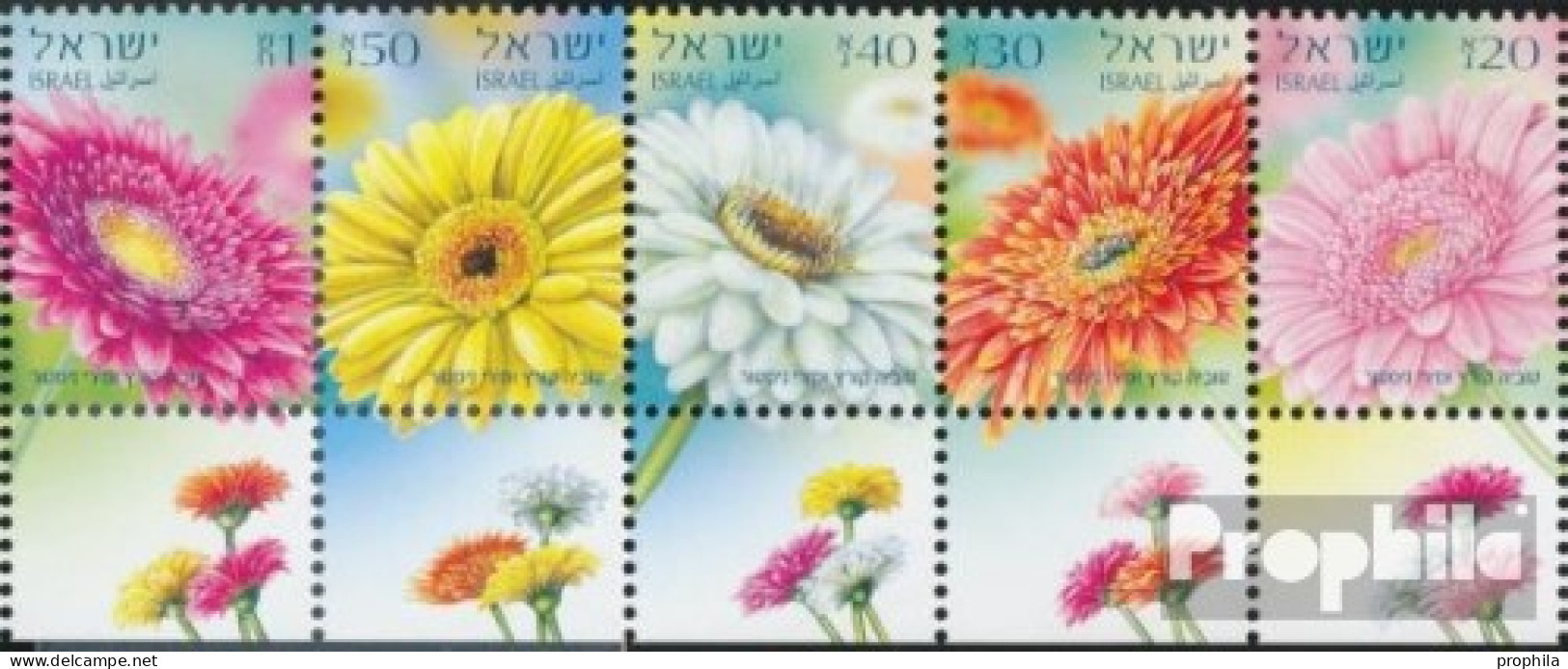 Israel 2322-2326 Fünferstreifen (kompl.Ausg.) Mit Tab Postfrisch 2013 Gerberas - Nuevos (con Tab)