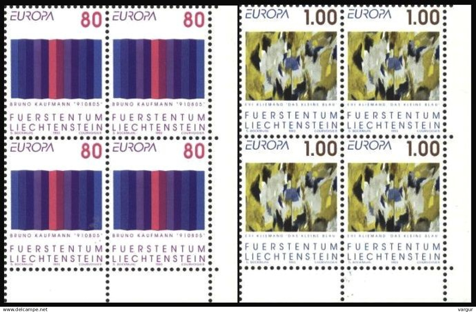 LIECHTENSTEIN 1993 EUROPA: Contemporary Art. Paintings. 2 MINI-SHEETS = 20 Sets, MNH - 1993