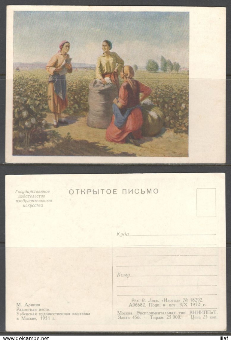 Russia. M. Arinin - Russian Painter.   Good News. Vintage Art Postcard - Paintings