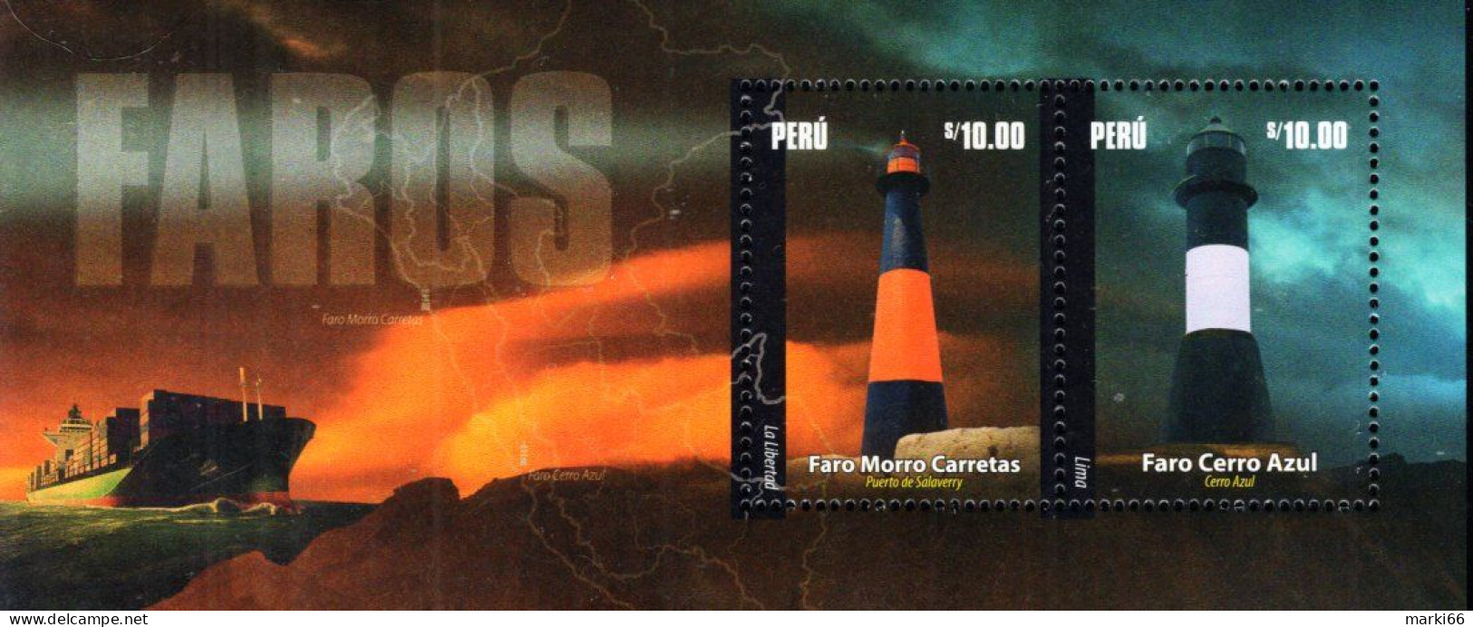 Peru - 2023 - Lighthouses - Morro Carretas And Cerro Azul - Mint Souvenir Sheet - Perú
