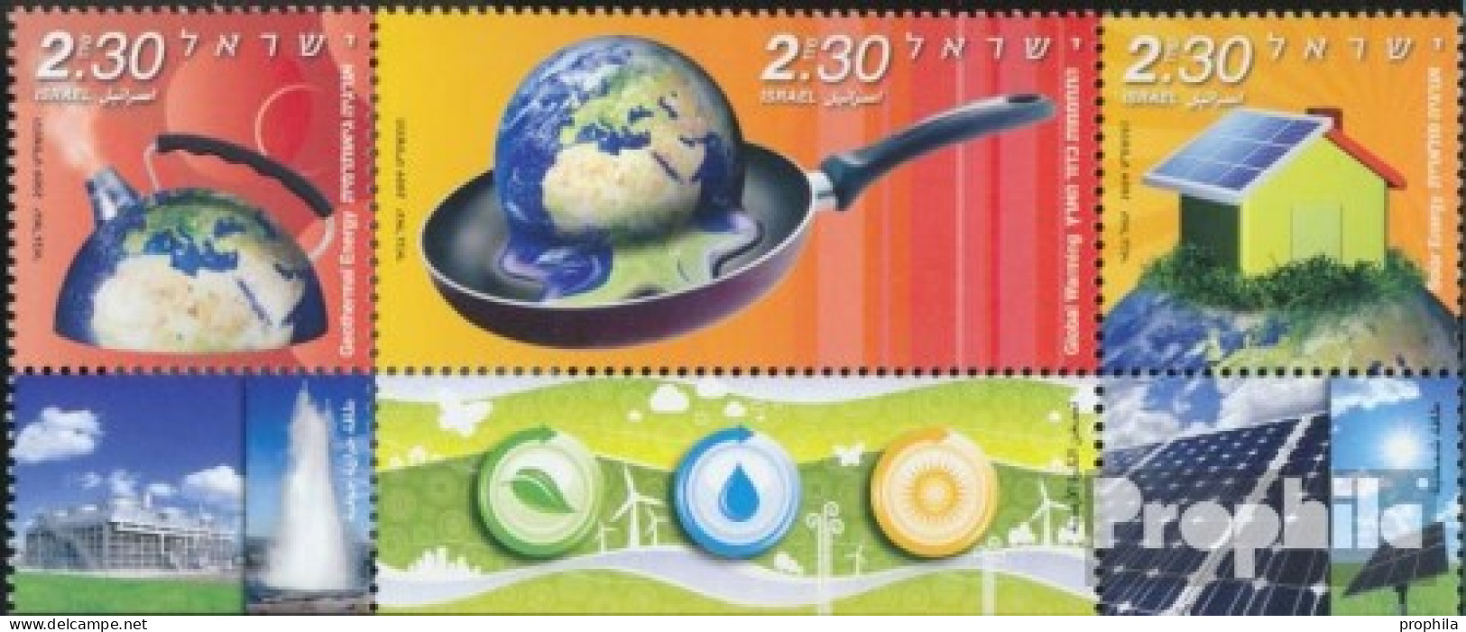 Israel 2063-2065 Dreierstreifen (kompl.Ausg.) Mit Tab Postfrisch 2009 Globale Erwärmung - Unused Stamps (with Tabs)