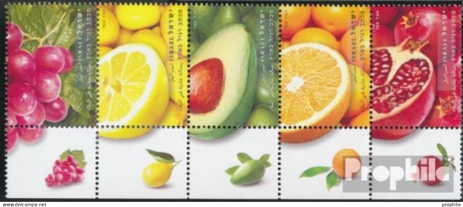 Israel 2033-2037 Fünferstreifen (kompl.Ausg.) Mit Tab Postfrisch 2009 Früchte - Unused Stamps (with Tabs)