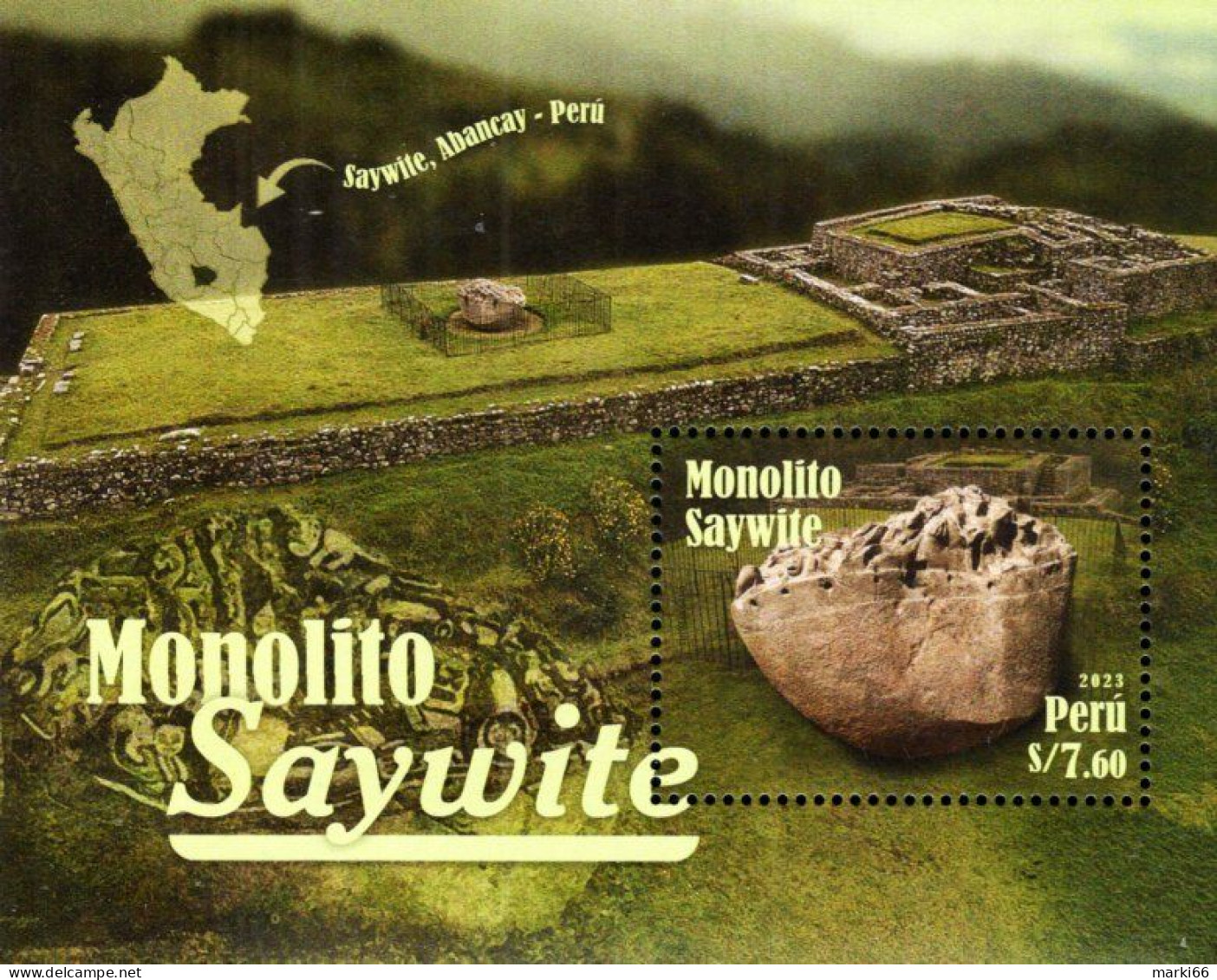 Peru - 2023 - Saywite (Sayhuite) Monolith - Inca Religious Worship Site - Mint Souvenir Sheet - Perú