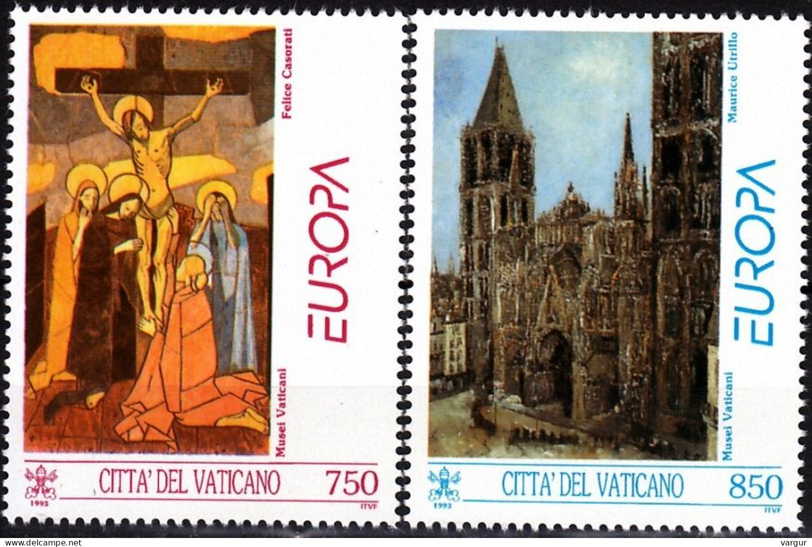 VATICAN 1993 EUROPA: Contemporary Art. Paintings Religion Architecture, MNH - 1993