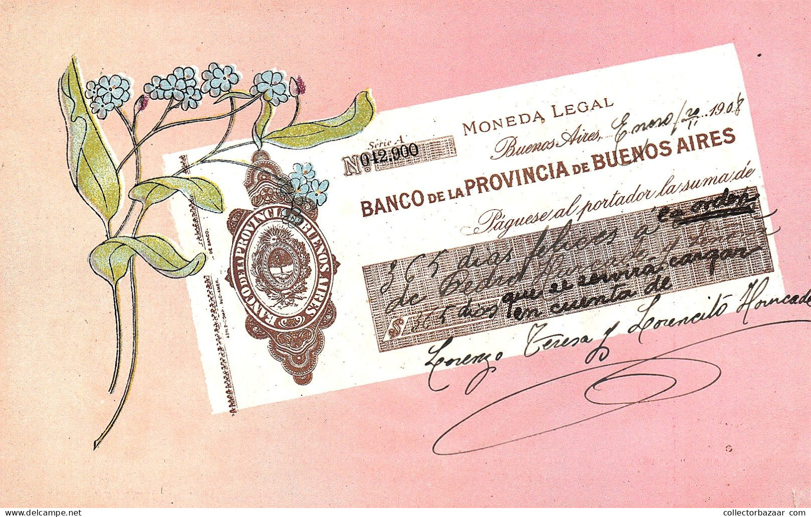 Argentina Bank Note With Message Art Nouveau Edition Ibarra - Munten (afbeeldingen)