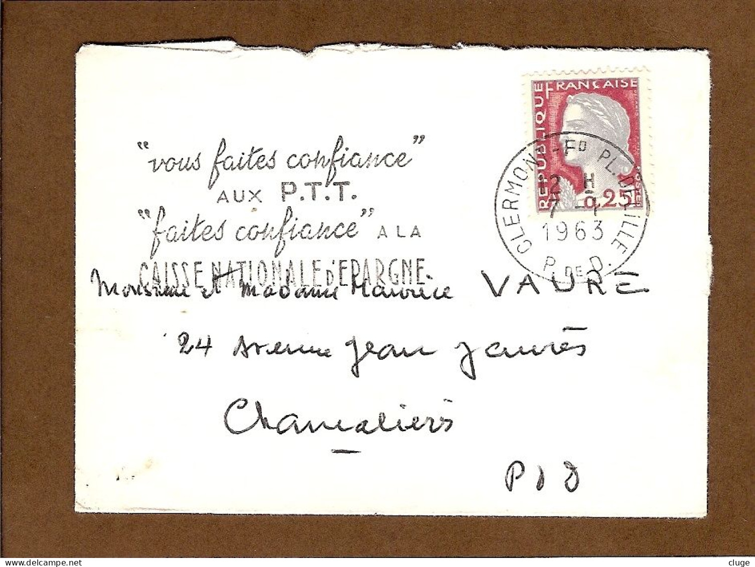 63 - PUY DE DOME - LETTRE Mignonnette - Clermont Ferrand Delille - Flamme Cachet  7 - 1 - 1963 - Marianne Decaris - Briefe U. Dokumente