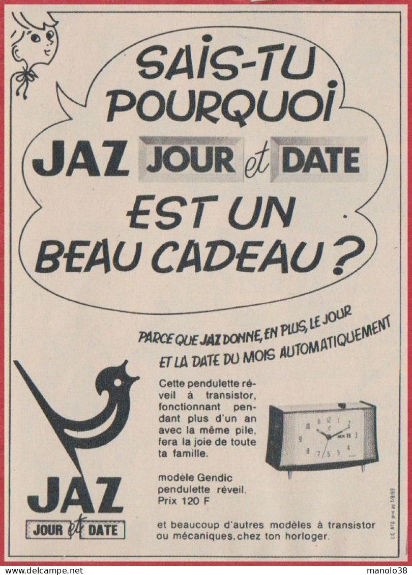 Jaz. Jendic. Pendulette Date Et Heure. Horlogerie. 1969. - Publicités