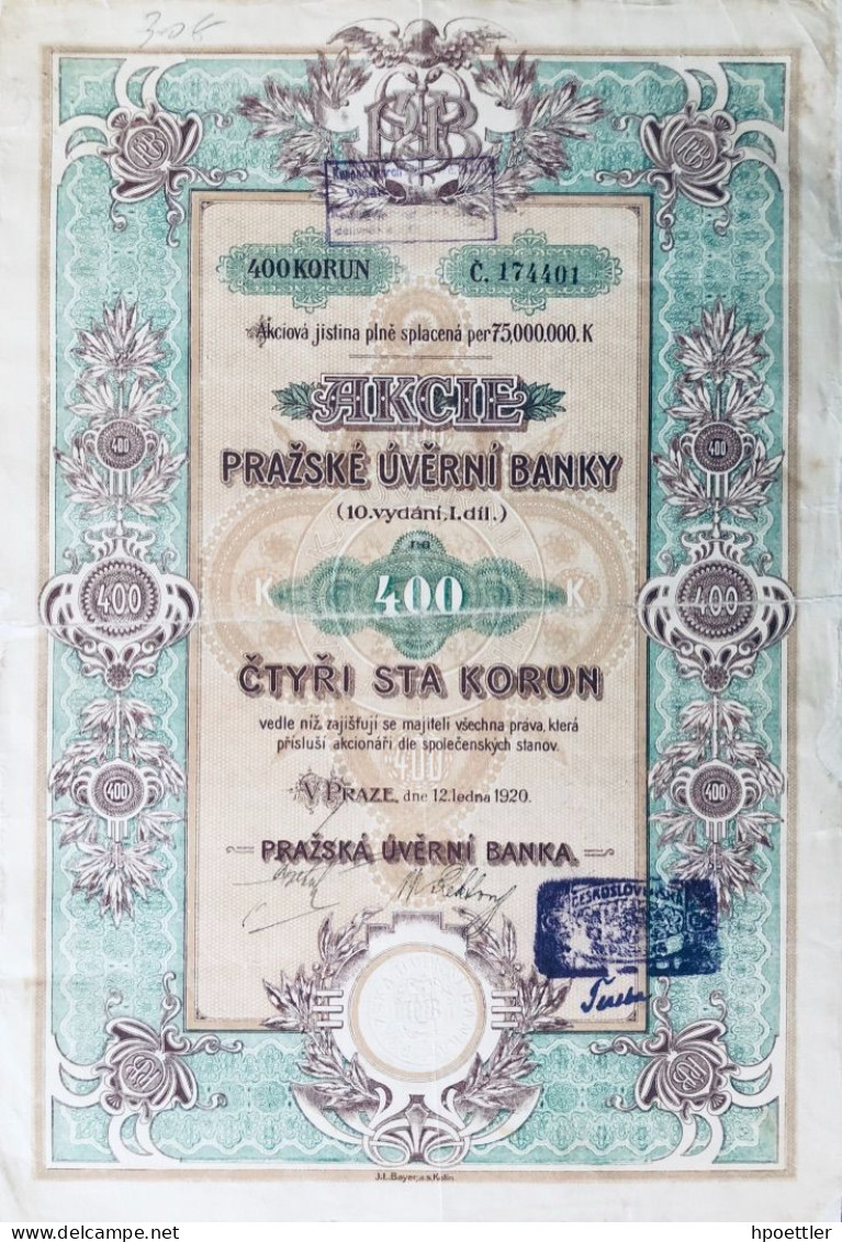 Rare - Deco - Prag 1920: Prager Credit-Bank - Bank & Insurance