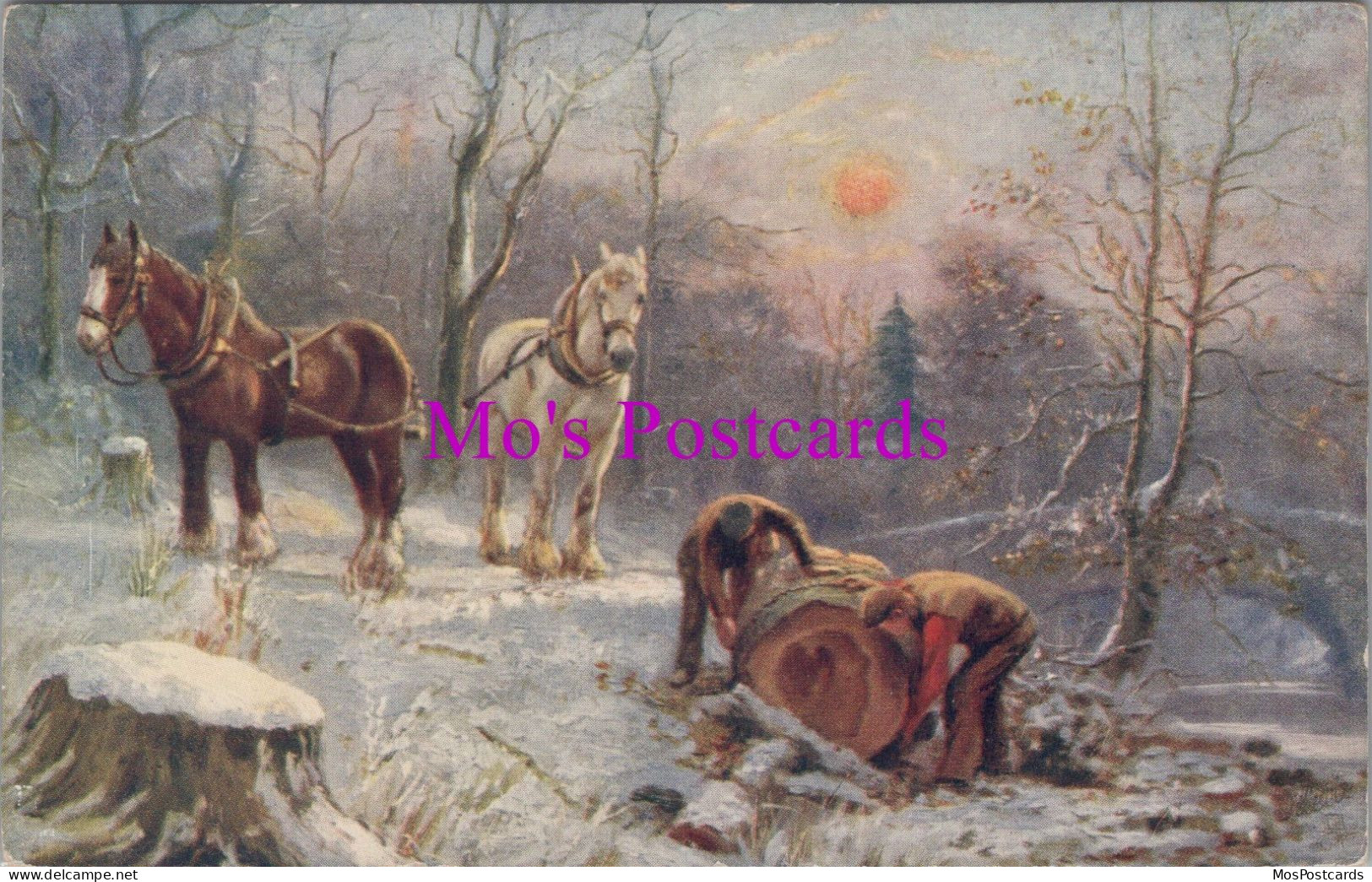 Animals Postcard - Working Horses In The Snow, Holly Days DZ119 - Pferde