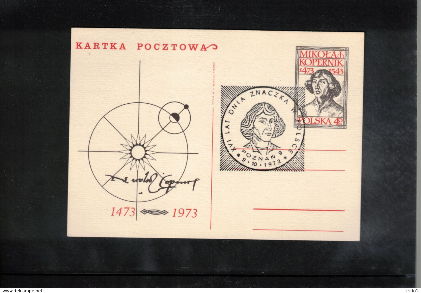 Poland / Polska 1972 Astronomy Nicolaus Kopernicus - Stamp Day Interesting Postcard - Astronomy