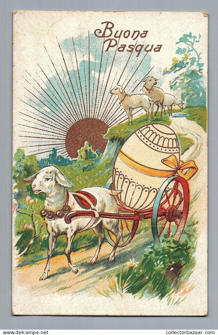 Buona Pasqua Easter Sun Sheep Egg Carriage Fantasy  Postcard - Easter