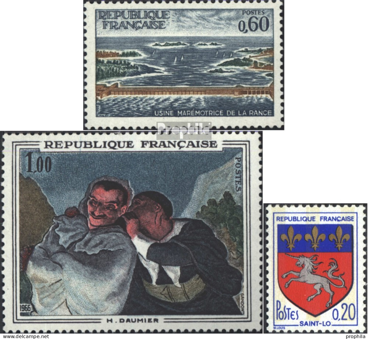 Frankreich 1566,1567,1570x (kompl.Ausg.) Postfrisch 1966 Gezeitenkraftwerk, Kunst, Wappen - Unused Stamps