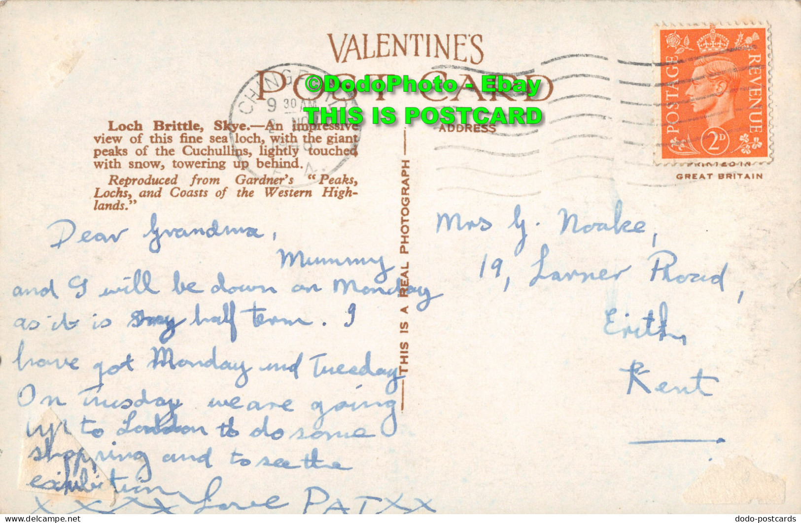 R429532 Loch Brittle. Skye. A. G. 12. Valentines. RP. 1946 - Mundo