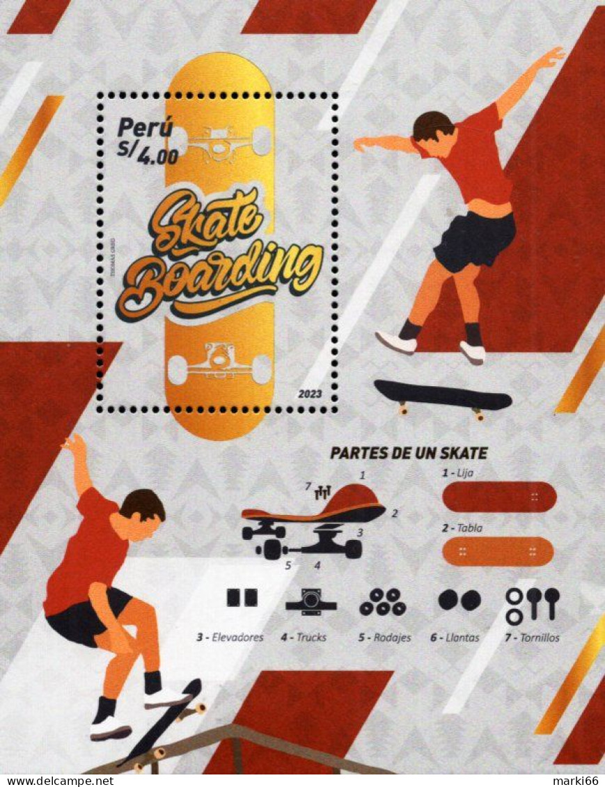 Peru - 2023 - Sports - Skateboarding - Mint Souvenir Sheet - Perú