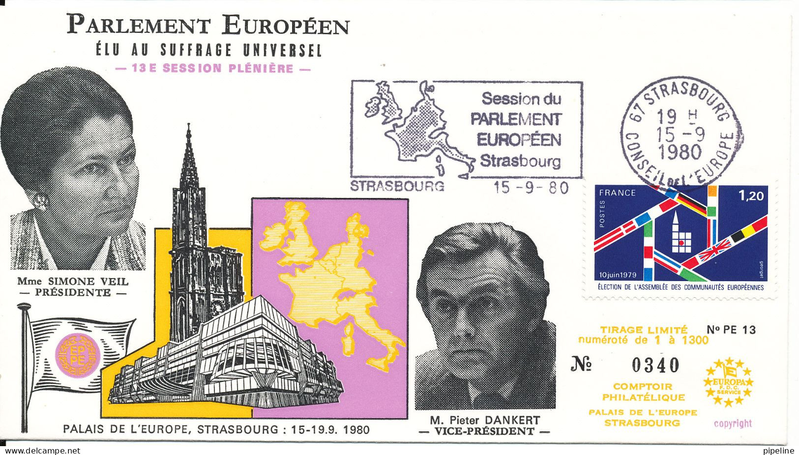 France Special Cover 13th European Session In Strasbourg 15-9-1980 With Very Special Cachet - Storia Postale