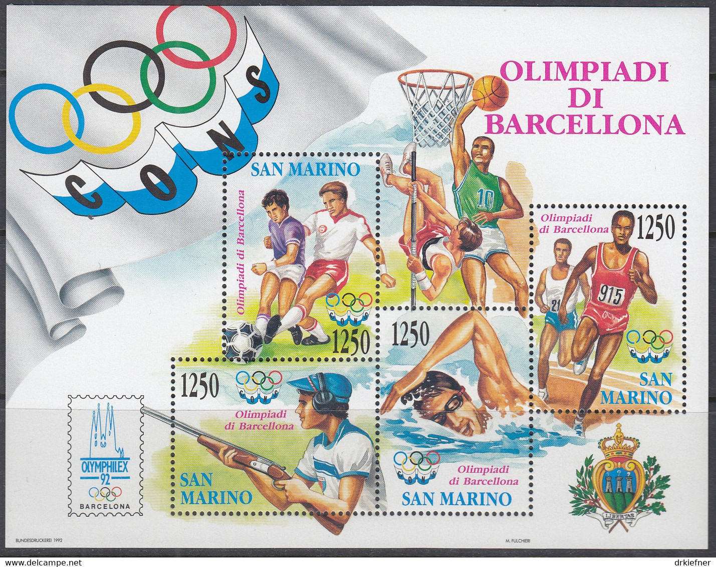 SAN MARINO  Block 15, Postfrisch **, Olympische Sommerspiele Barcelona, 1992 - Blocks & Sheetlets