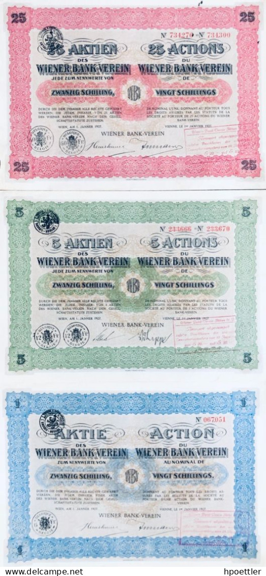 Autrich - Vienne: 3 Action Differentes - (1,5,25 Actions) Wiener Bankverein 1927 - Banque & Assurance