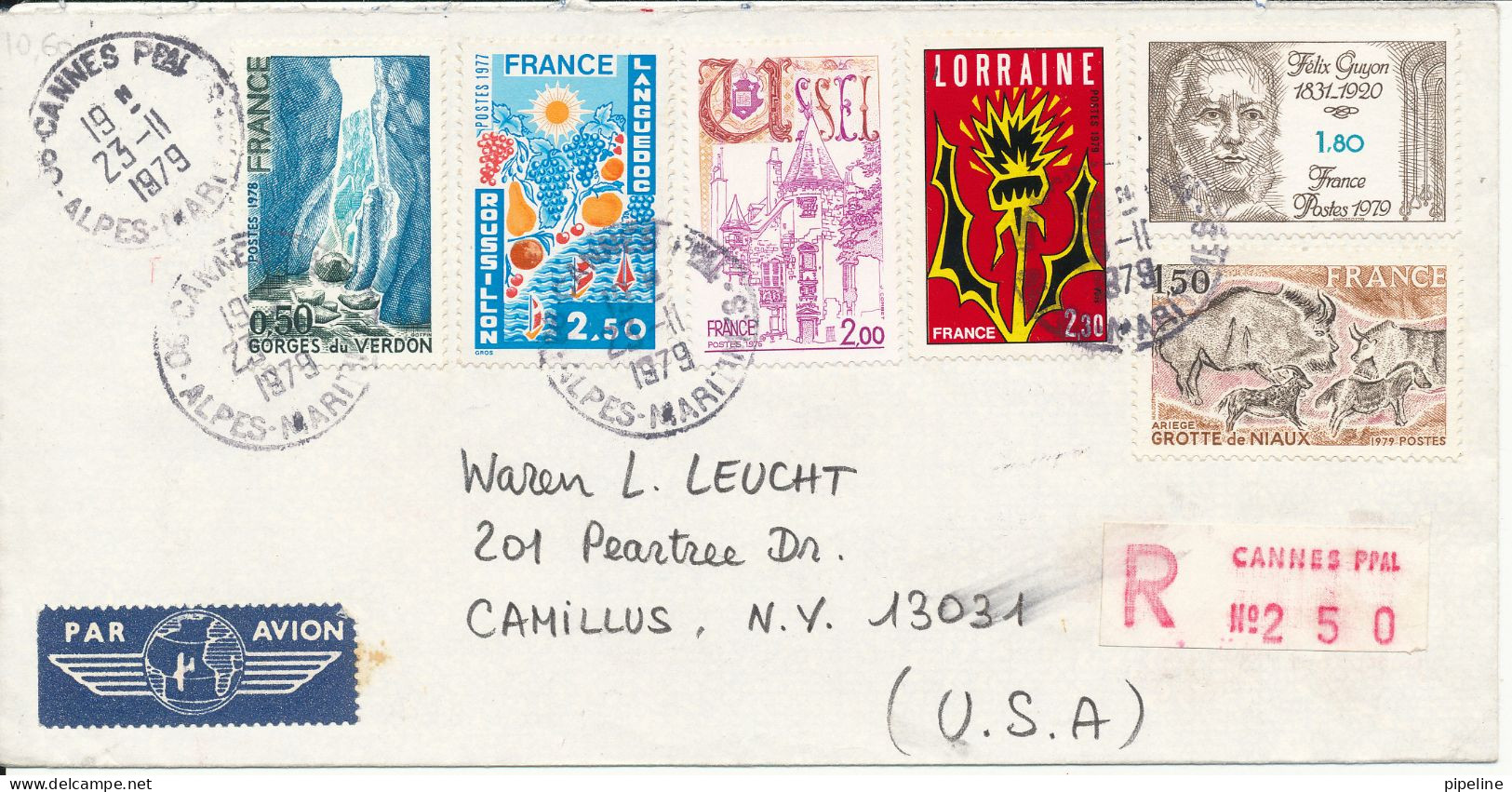 France Registered Cover Sent To USA Cannes 23-11-1979 With More Stamps - Storia Postale